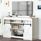 Royalcraft Farmhouse TV Stand for 65+ Inch TV, 34'' White Entertainment Center with Sliding Barn Doors,  Wood  Cabinet Television Stands