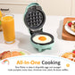 Heynemo 6-in-1 Mini Waffle Maker, 4" Waffle Iron with Nonstick Removable Plates (Santa, Christmas Tree, Witch, Pumpkin), Light Blue