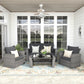 Superjoe 4 Pcs Outdoor Patio Furniture Sets, Wicker Rattan Conversation Set, Gray Rattan Black Cushion