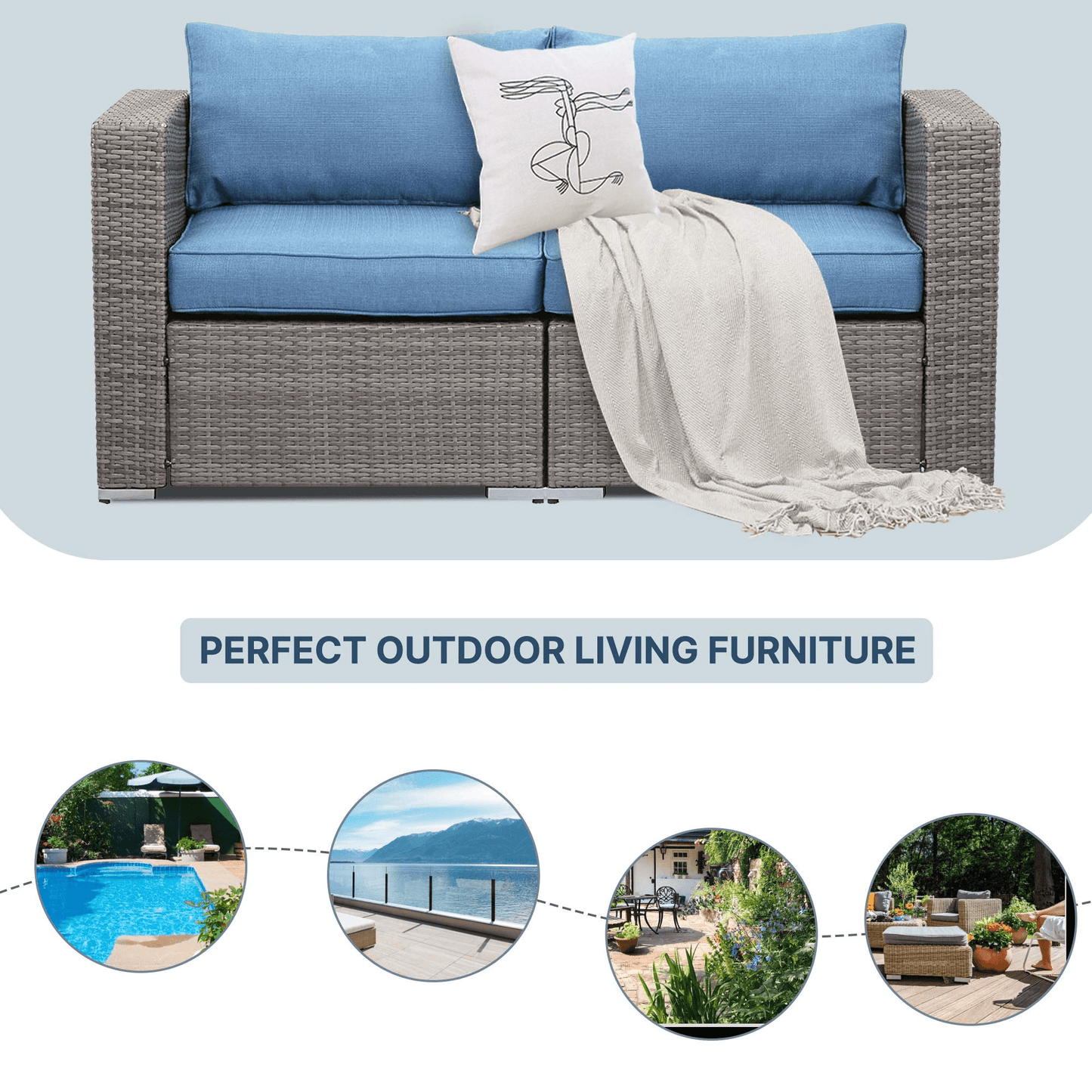 Superjoe 2 Pcs Patio Sectional Sofa Set Outdoor Corner Sofa Conversation Set,Blue