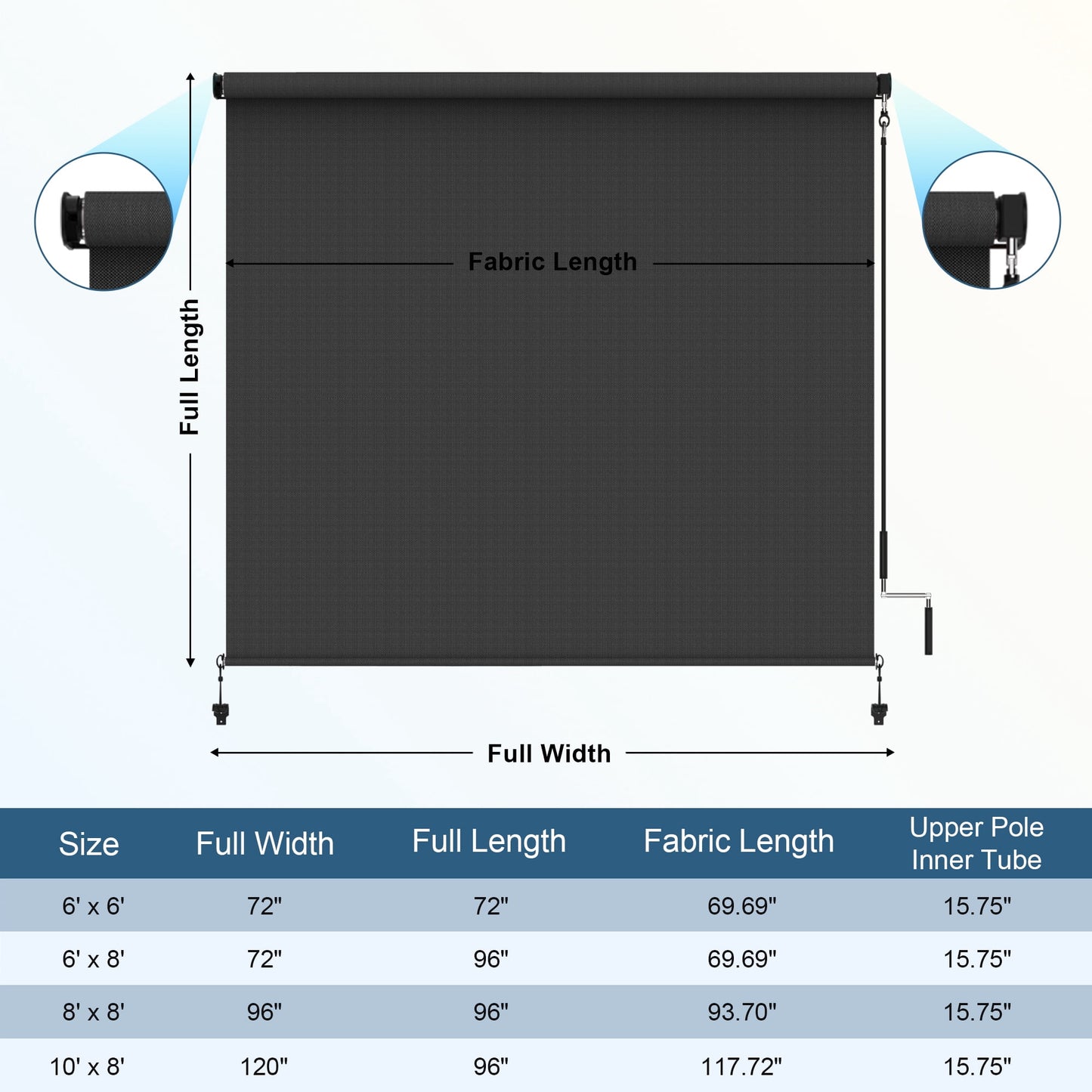 CozyHome Outdoor Roller Shade 6' x 6', Cordless Patio Shade with Crank Handle, 95% UV Protection, Aluminum Privacy Sun Shade for Patio, Black