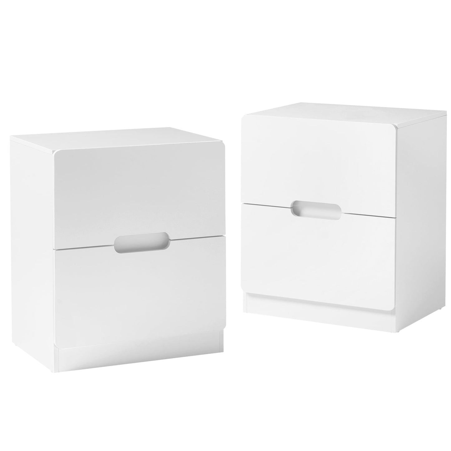May in Color 2-Drawer Nightstand Set of 2, Handless Bedside Table for Bedroom, Living Room, Hallway, White
