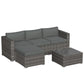 Heynemo 5-Piece Patio Furniture Set with Ottoman and Coffee Table, Outdoor Rattan Furniture Set with Gray Cushions