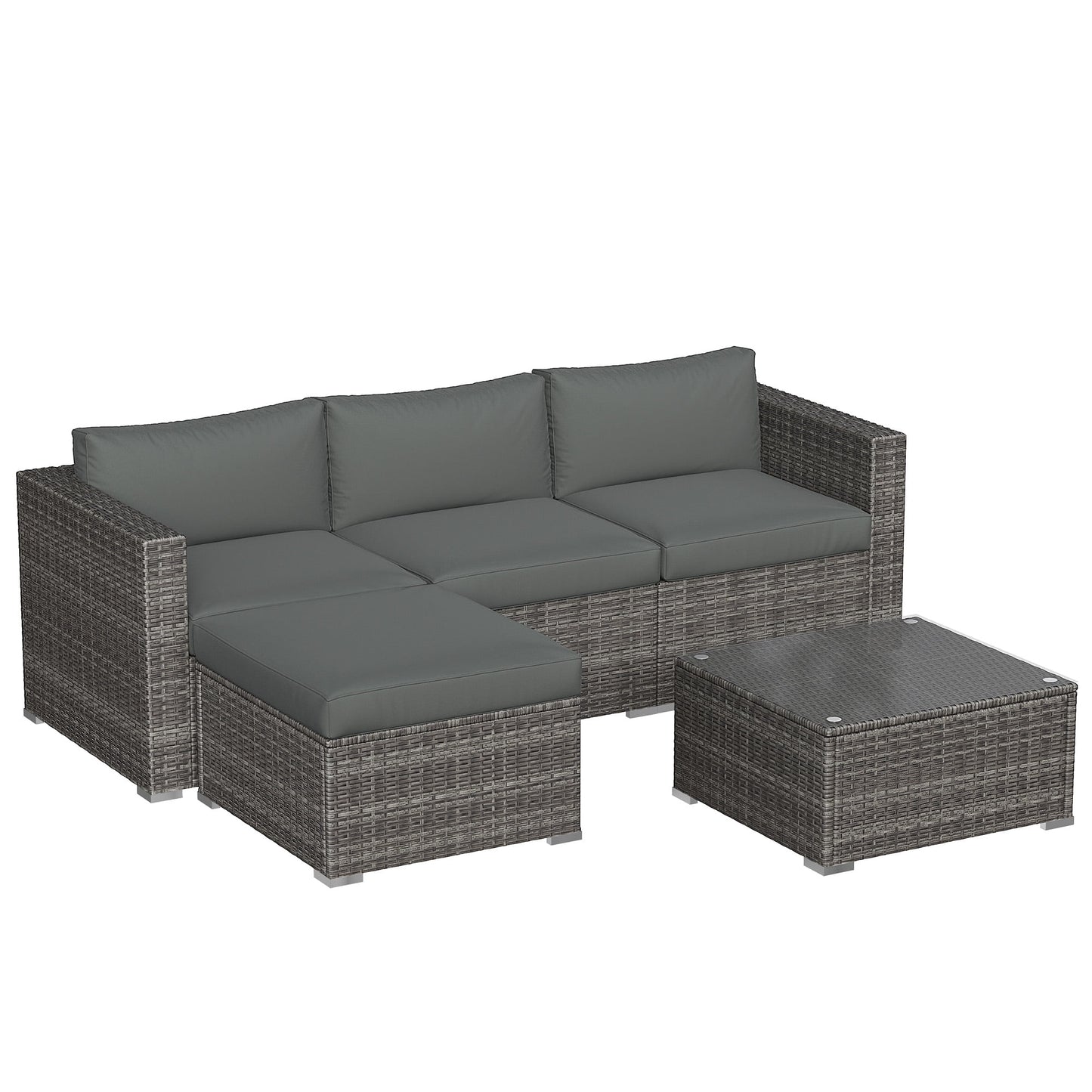 Heynemo 5-Piece Patio Furniture Set with Ottoman and Coffee Table, Outdoor Rattan Furniture Set with Gray Cushions