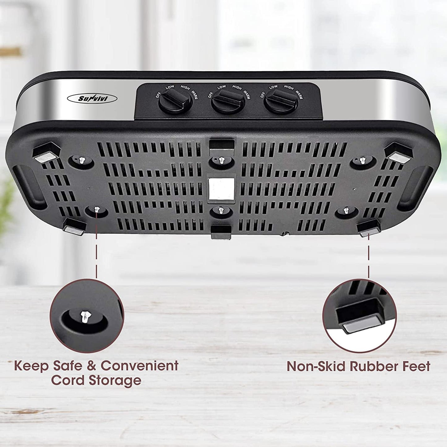 Superjoe Triple Slow Cooker, 3x1.5 Quart Electric Slow Cooker Buffet Server, Food Warmer Cooking Pot, Adjustable Temp Removable Ceramic Pots Lid Rests