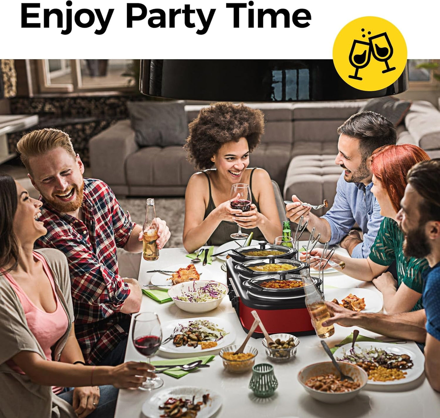 Superjoe Triple Slow Cooker Buffet Servers and Warmer,3 Pot Food Small Mini Manual Slow Cooker with Adjustable Temp Stainless Steel Lid Rests,Removable Ceramic Pot,4.5 QT