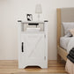 Superjoe Farmhouse Nightstand w/Charging Station, Wooden Rustic Tall Bedside Table, End Table w/Storage Shelf & Shelf for Bedroom, Living Room, White