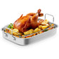 Heynemo 15.6'' Roasting Pan with V-Shaped Rack, Rectangular Lasagna Pan with Handle, Non-Stick Stainless Steal Roaster for Turkey, Chicken, Vegetable, Lasagna, Heavy Duty & Dishwasher Safe
