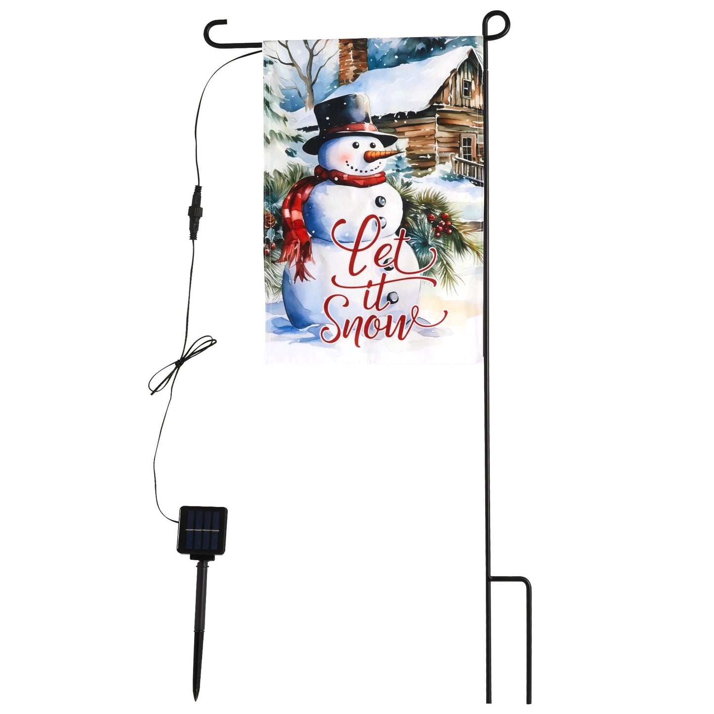 Heynemo Christmas Solar Garden Flag with Lights, LED 12"x18" Double-Sided Snowman Yard Flag,  Snowman Garden Decoration for Lawn, Porch, Path