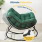 Heynemo Patio Rocking Chair with Ottoman for Outdoor & Indoor, Outdoor Wicker Papasan Chair with Thick Cushions for Garden, Porch, Green