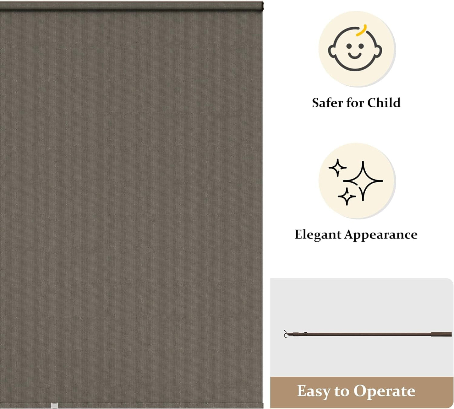 Cozy Home 6' x 6' Weather-Resistant Brown Outdoor Roller Shades with Pole