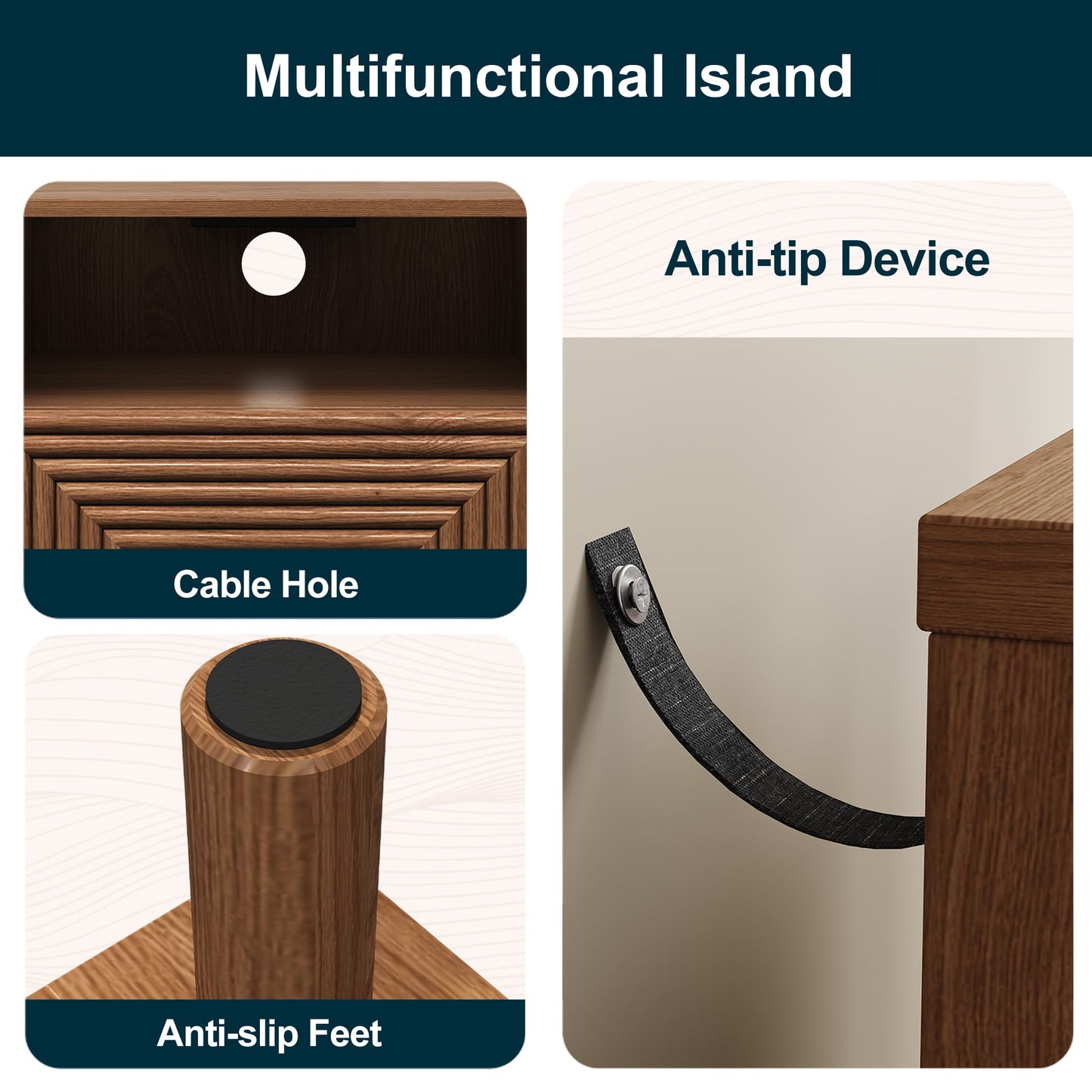 Heynemo Wood Nightstand with Storage, Bedside Table with Charging Station and Solid Wood Legs, Ideal for Living Room, Bedroom, Entryway, Brown