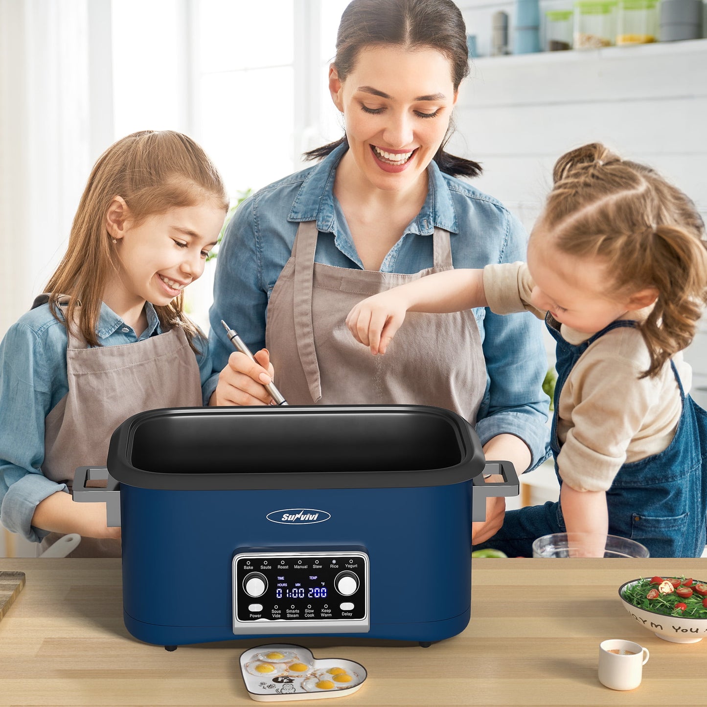 Heynemo 12-in-1 Digital Slow Cooker, 8QT Multi-Cooker with Adjustable Temp, Timer, Auto Shut-Off, Removable Non-Stick Pot & Dishwasher-Safe Glass Lid