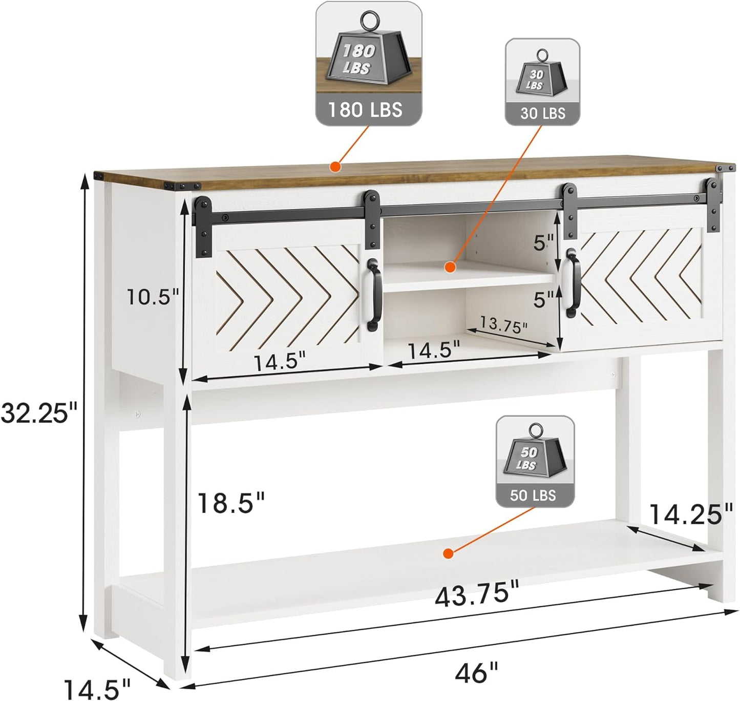 Superjoe Farmhouse Console Table w/Storage & Sliding Barn Door for Entryway, 46" Wood Foyer Table w/Adjustable Shelf, Coffee Bar Sideboard for Hallway, Living Room, Dark Gray