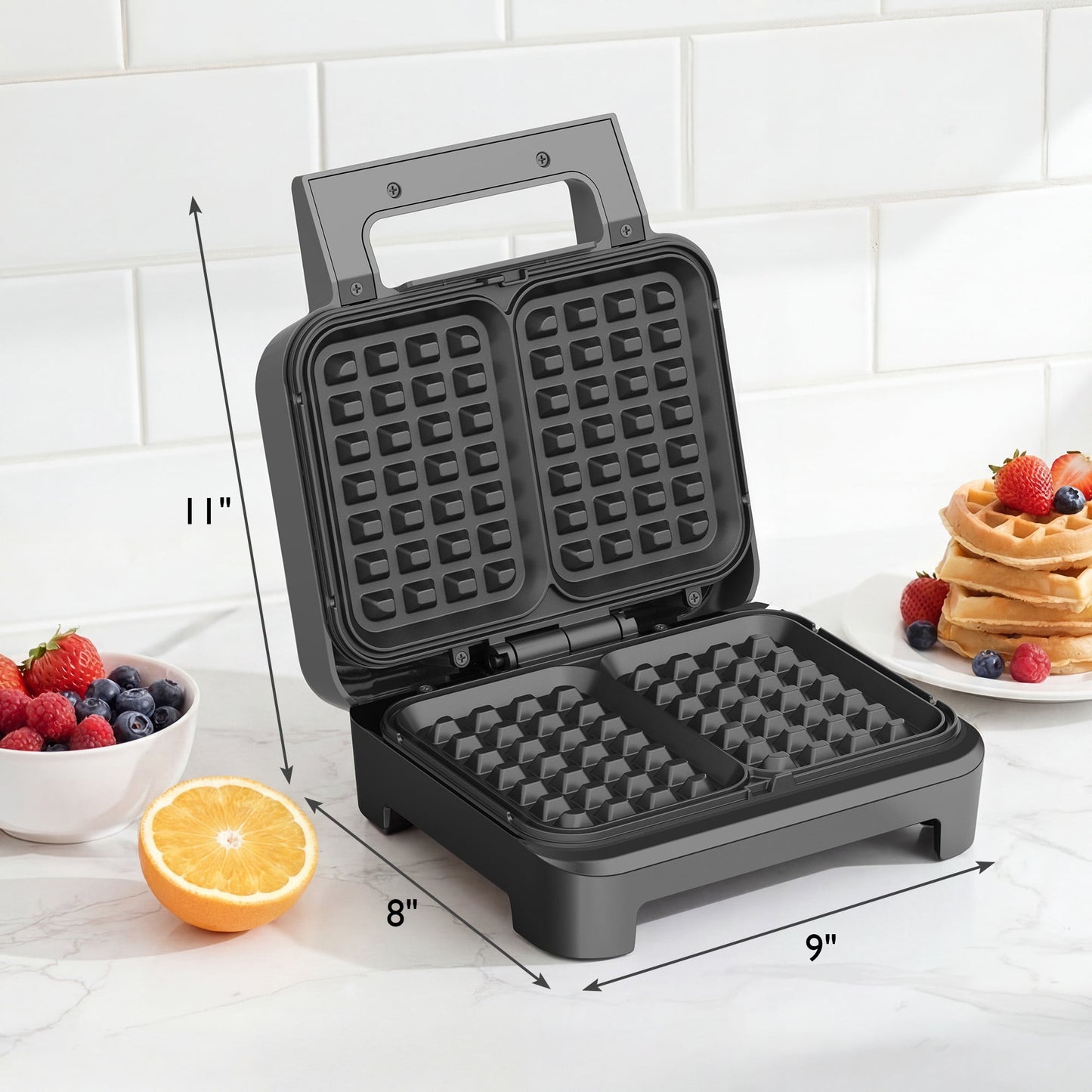 Heynemo Nonstick Waffle Machine, 2 Slices Waffle Iron, Electric Breakfast Maker with Temp Control & Indicator Light, Easy to Clean, Black