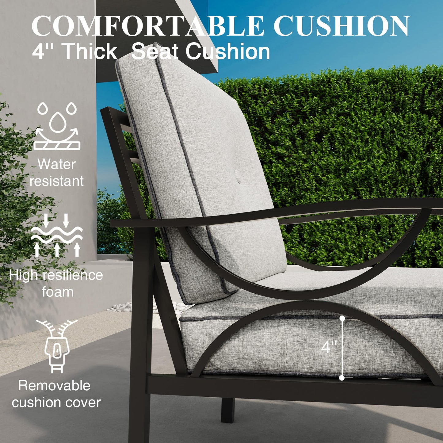 Heynemo Outdoor Patio Furniture Set for 7, 5 Piece Metal Patio Conversation Set with Coffee Table for Porch Backyard Garden, Black