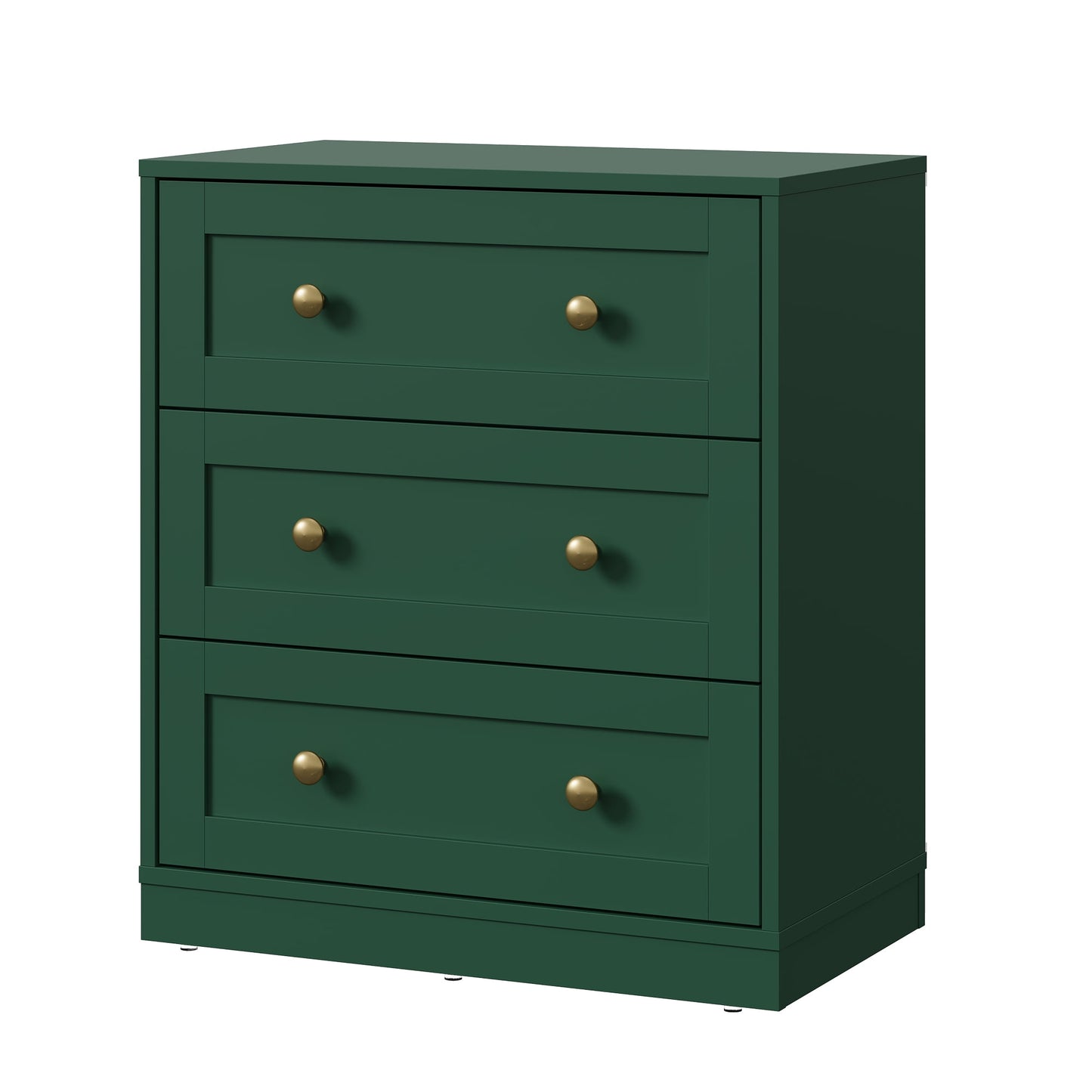 May in Color 3 Drawer Nightstand, Large Bedside Table with Golden Round Knobs, Modern Wood End Table for Bedroom, Living Room, Hallway, Closet, Green
