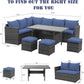 Superjoe 7 Pieces Outdoor Patio Furniture Set with Ottoman, Blue