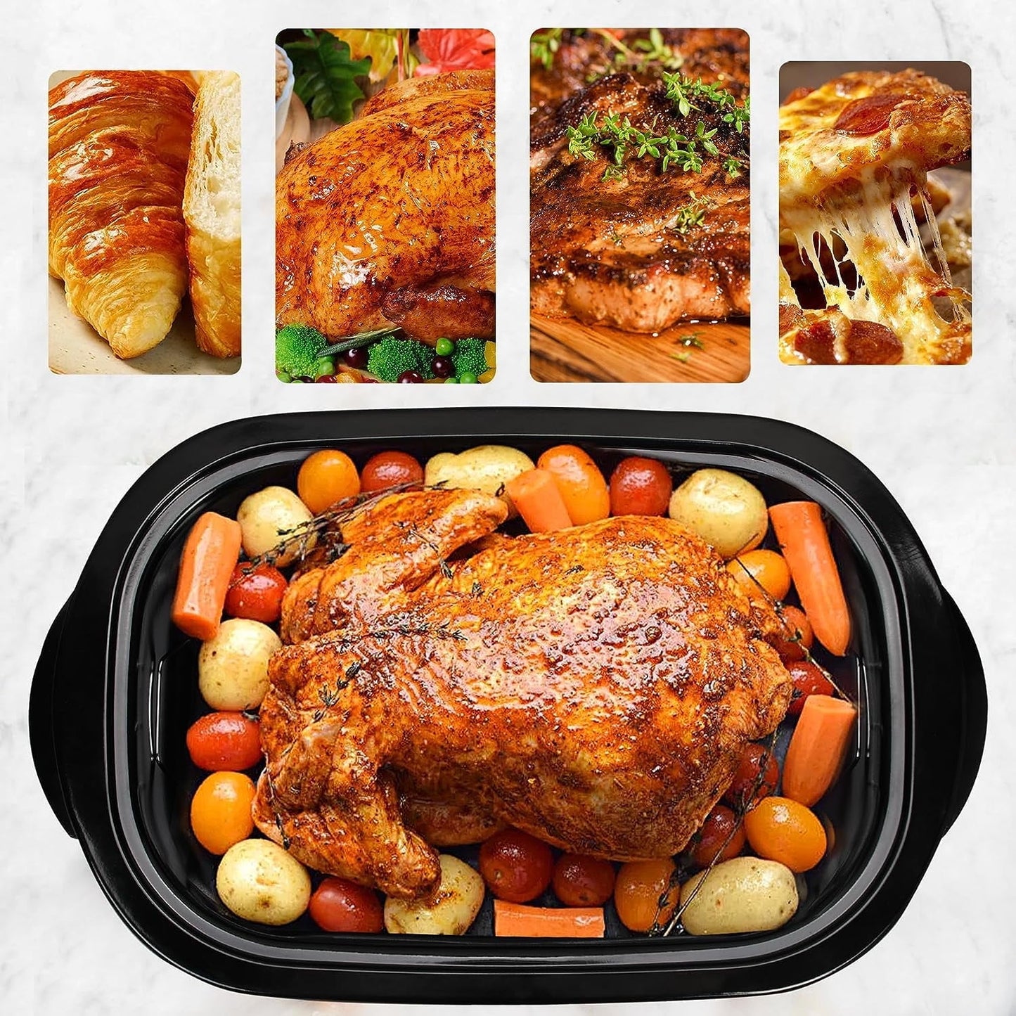 Superjoe 24 Quart Roaster Oven with Self-Basting Lid, Electric Turkey Roaster with Thaw & Warm Function, Adjustable Temperature Roaster With Removable Pan & Rack, Stainless Steel, Black