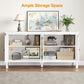 Heynemo Carved Sideboard Cabinet with Storage, 63'' Modern Buffet Cabinet with Mirrored Door and Adjustable Shelves, Accent Cabinet for Entryway, Dining Room, Living Room, White