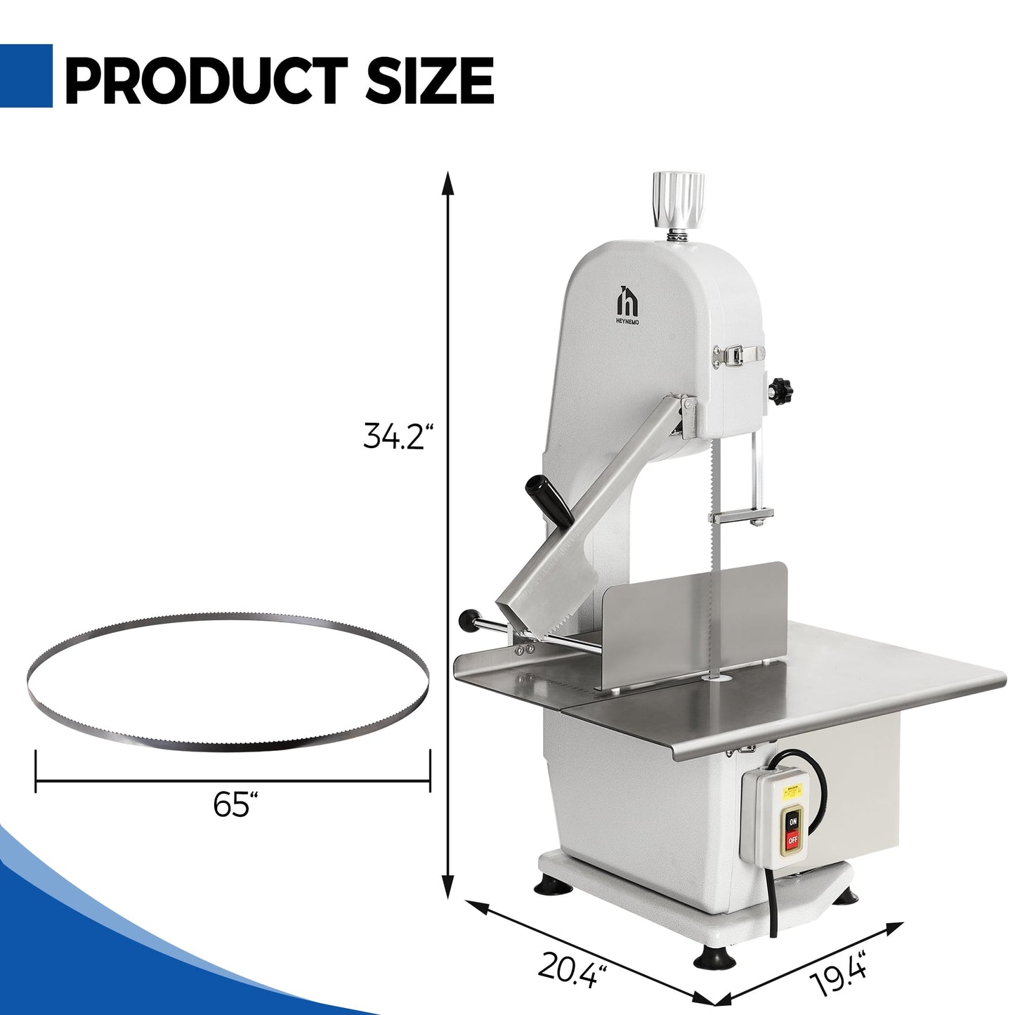 Sunvivi 1500W Electric Meat Saw, Bone Cutting Bandsaw with 5 Blades, Adjustable Thickness for Beef, Pork, Chicken, Fish