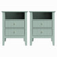 May in Color Green Fluted Nightstand with 2 Drawers Set of 2, Modern Wooden Sofa Table with Storage for Small Spaces, Tall End Table for Bedroom,Living Room, Couch Coffee Table