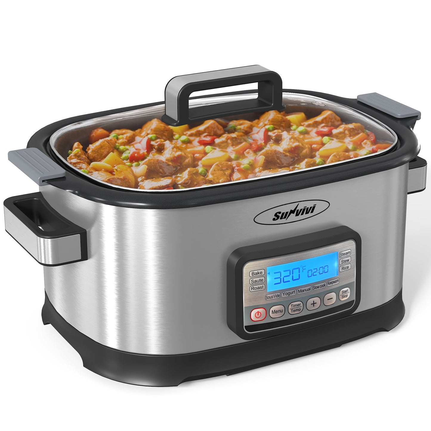 Sunvivi 6.5 Quart Slow Cooker,11 in 1 programmable Multi-Cooker Food Warmer with Digital Timer, Temp Control