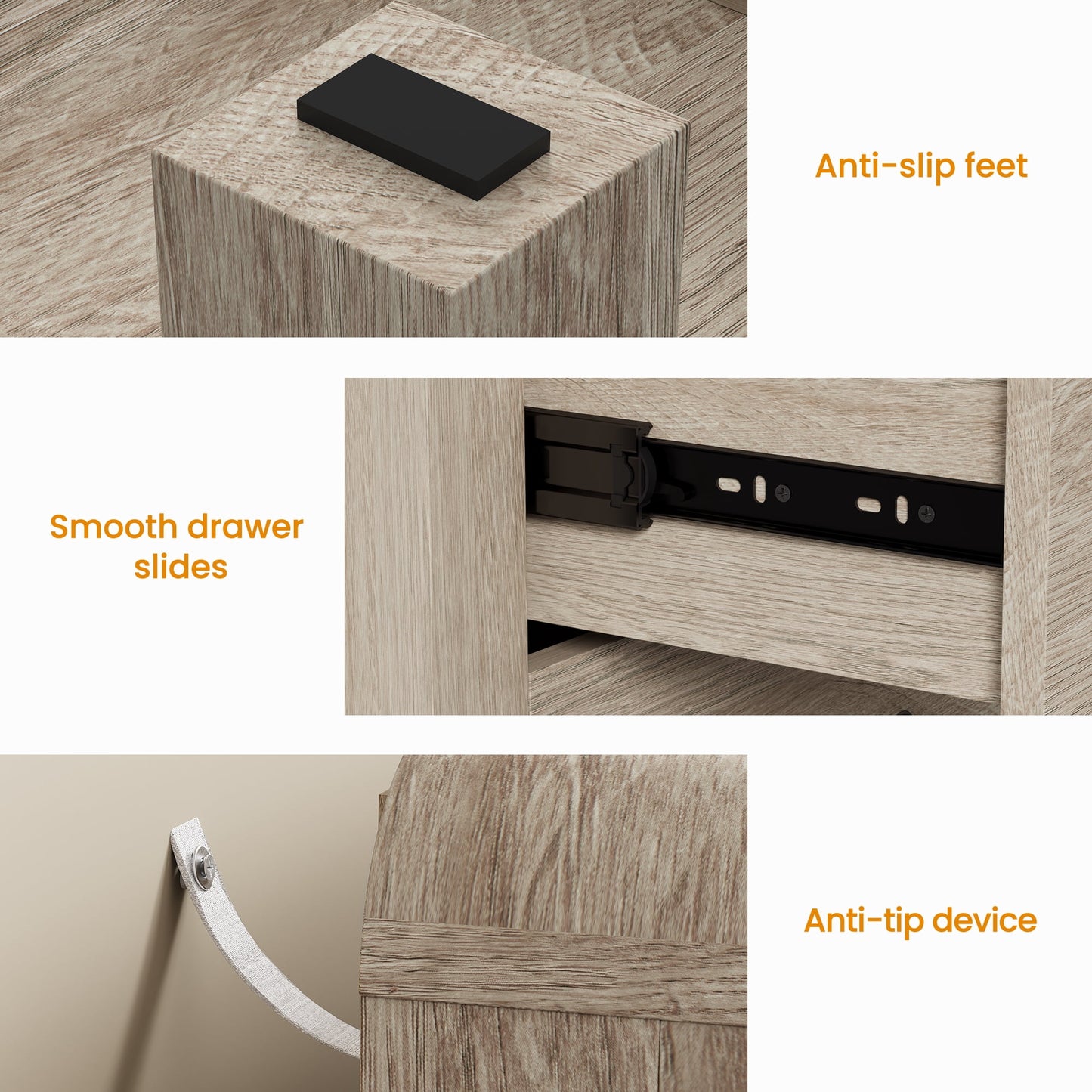 May in Color Modern Chest of Drawers Set of 2, with Rounded Table Corners, Natural Wood
