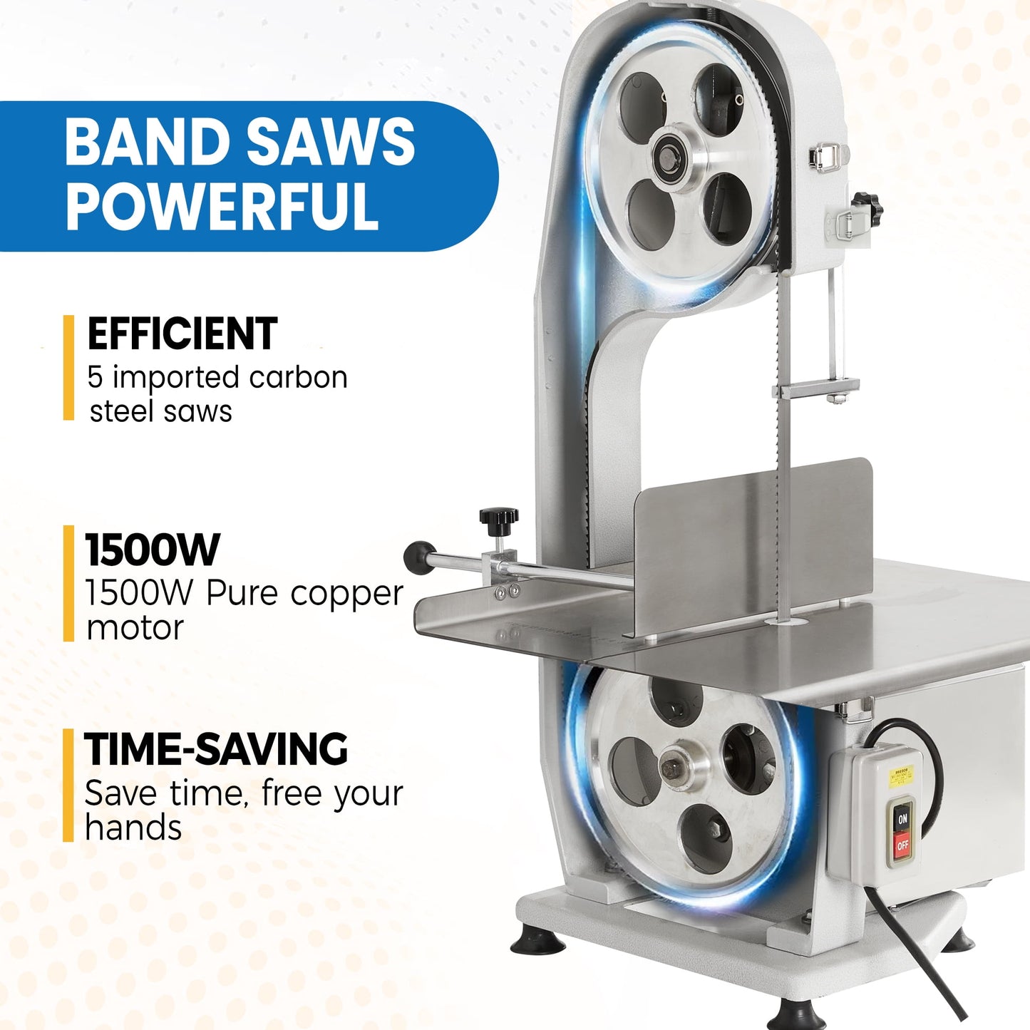 Heynemo Electric Bone Saw, 1500W Meat Cutting Bandsaw with 0.16-7.9" Thickness Range, 5 Blades for Beef, Pork, Fish
