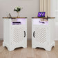 LED Nightstand Set of 2 with Charging Station, Farmhouse Wooden Side Table, Bedside Table with Storage Cabinet and Shelf, Rustic End Table for Bedroom, Living Room
