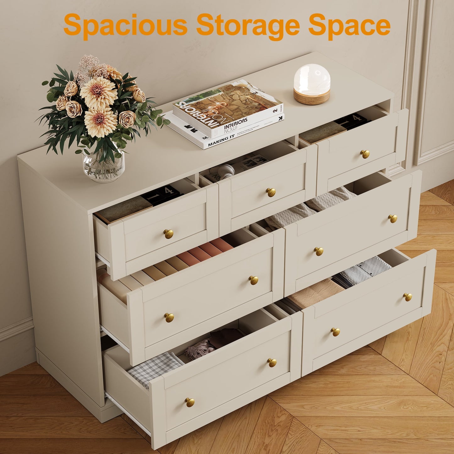 Heynemo Dresser for Bedroom with 7 Drawers, Wood Drawer Organizer for Bedroom, Living Room, Hallway, Beige
