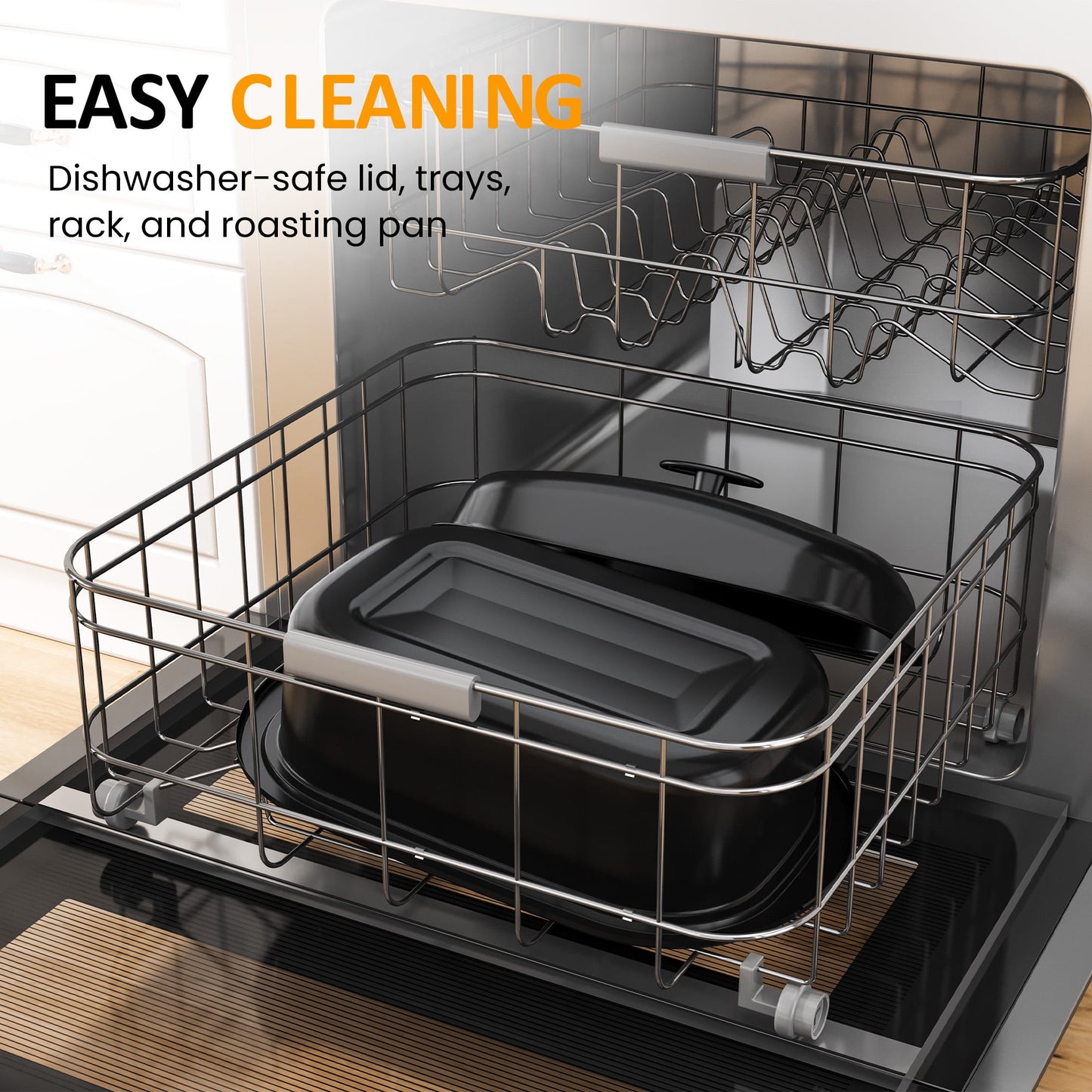 Sunvivi 24 QT Electric Roaster Oven with 3 Compartments, Self-Basting Lid, Silver