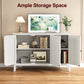 Royalcraft 3-Door Buffet Cabinet with Storage, Bohemian Sideboard with Adjustable Shelves, Wood Credenza Cabinet, Console Table for Bedroom, Living Room, Dining Room, Hallway, Grayish-White