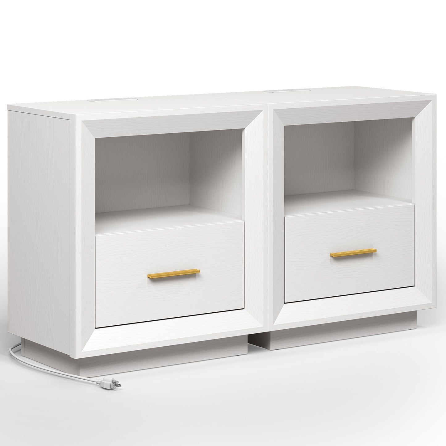 Heynemo Smart Nightstand Duo: Charging Bedside Tables with Big Storage Drawer, Dual USB-C Hub, Multi-Functional Cabinet for Bedroom, Set of 2, White