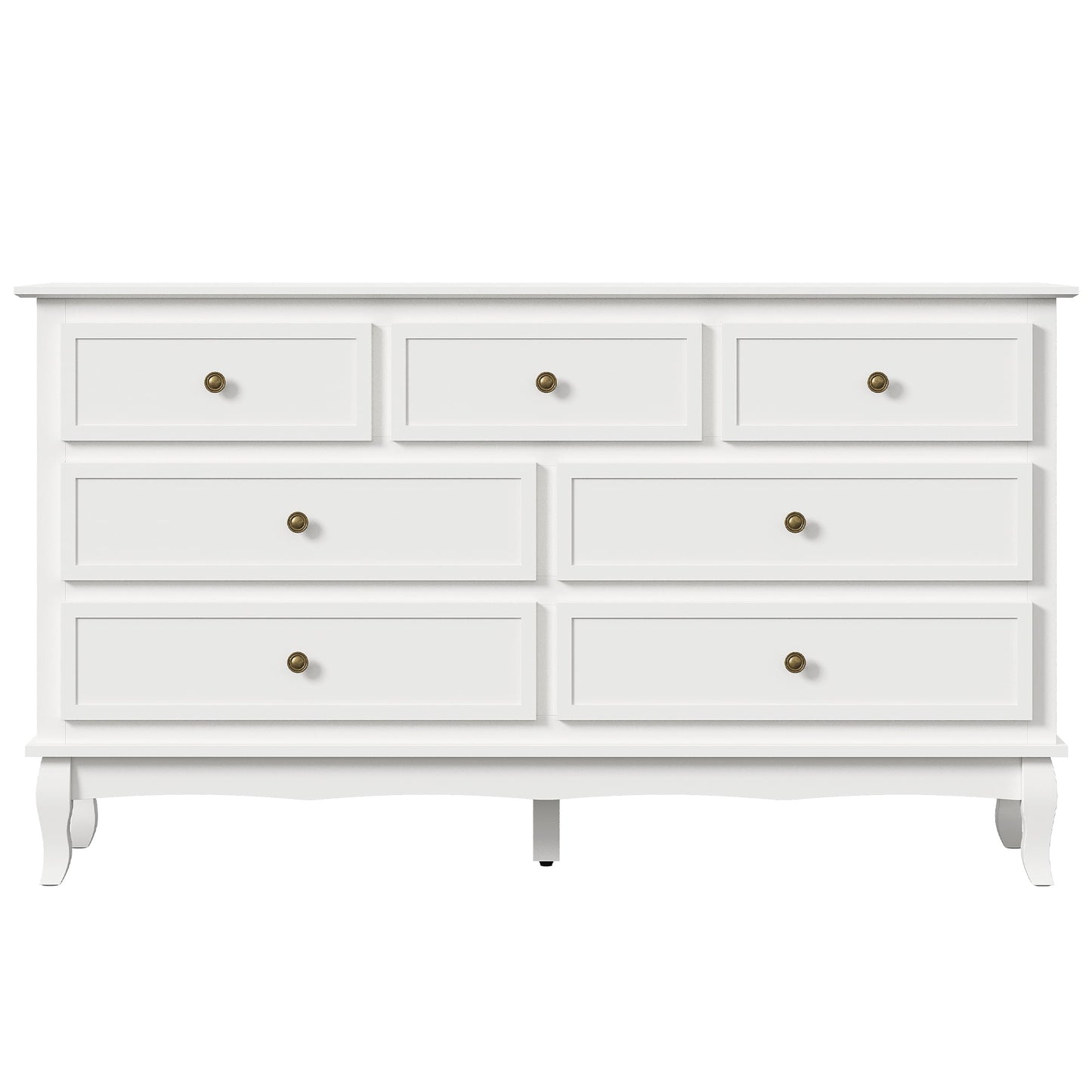 Heynemo Sideboard Buffet Cabinet with 7 Drawers, Set of 2, Modern Wide Credenza Cabinet with Rubberwood Legs & Painted Finish, Wooden Storage Closet Cabinet Organizer for Living Room, Hallway, White