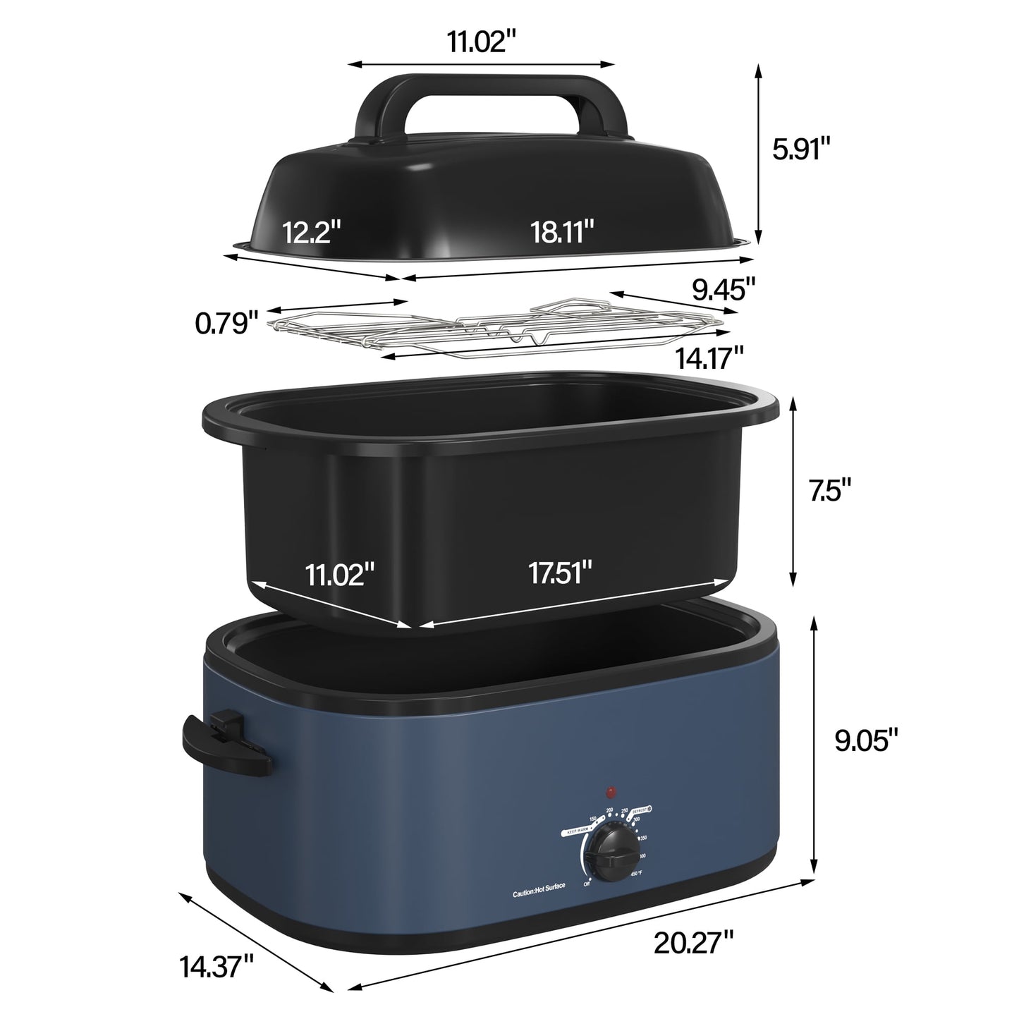 Royalcraft 24 Quart Countertop Roasting Oven, Stainless Steel, for Turkey & Chicken, with Glass Lid & Removable Pan