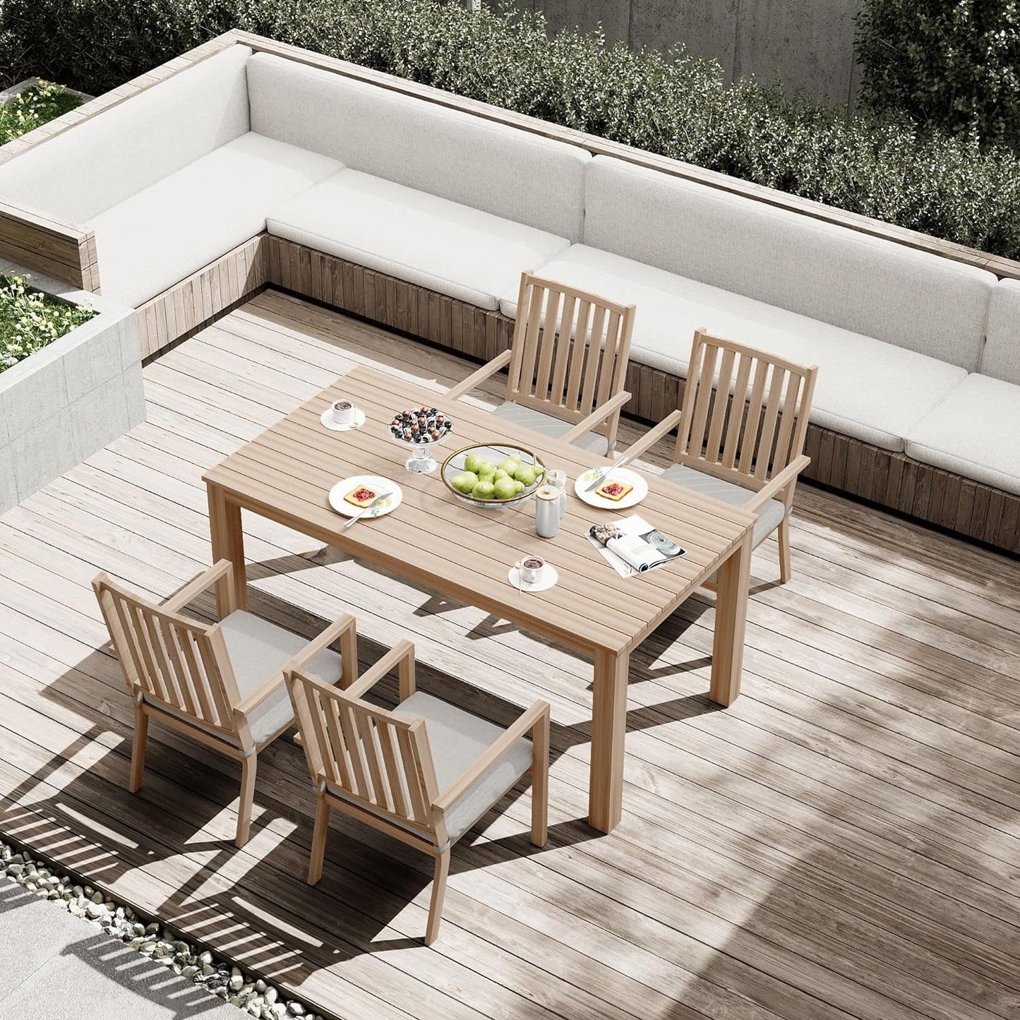 RoyalCraft 5 Pieces Patio Dining Sets, Aluminum Outdoor Dining Table with 4 Chairs, Outdoor Patio Dining Furniture Set with Removable Cushion for Lawn, Garden, Backyard, Brown
