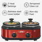 Sunvivi Double Slow Cooker,2 Pot Small Mini Crock Buffet Servers and Warmer,Dual Pot Oval Manual Slow Cooker with Adjustable Temp Removable Ceramic Pot,Stainless Steel, Total 2.5 Quarts Red