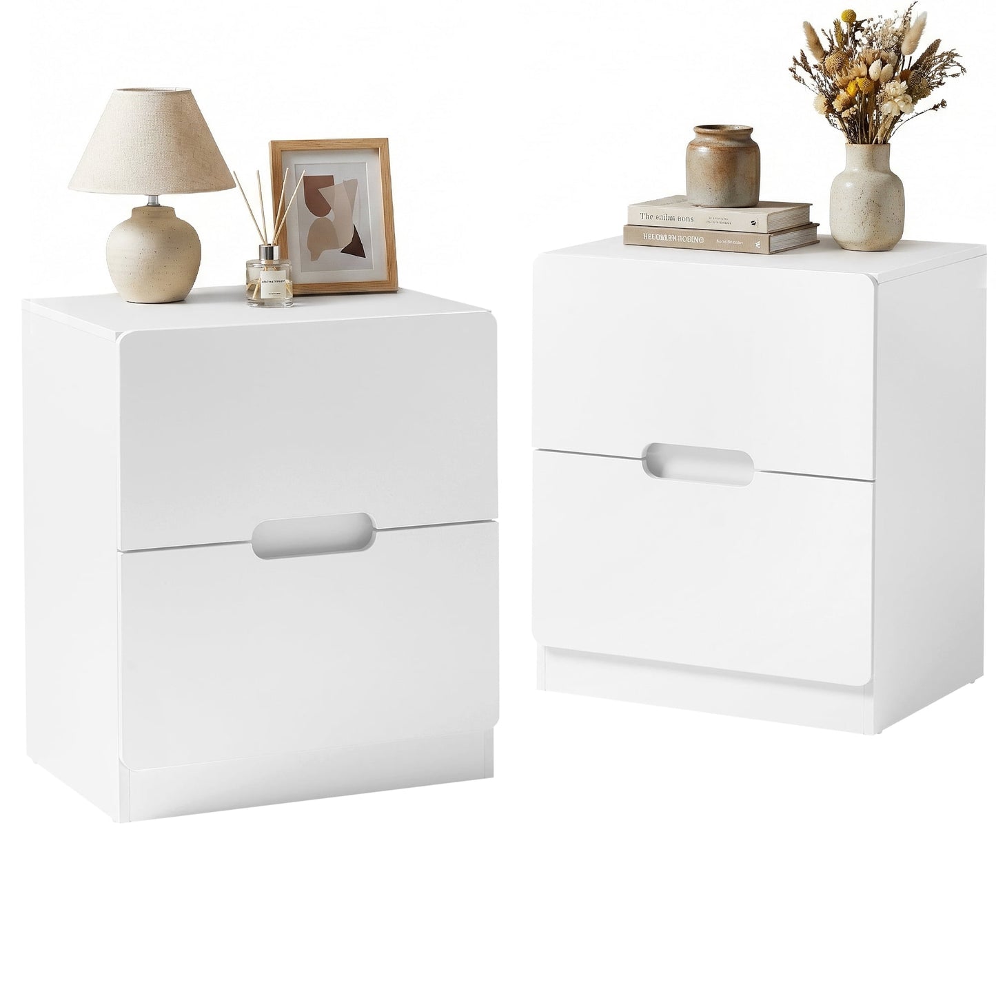 May in Color 2-Drawer Nightstand Set of 2, Handless Bedside Table for Bedroom, Living Room, Hallway, White
