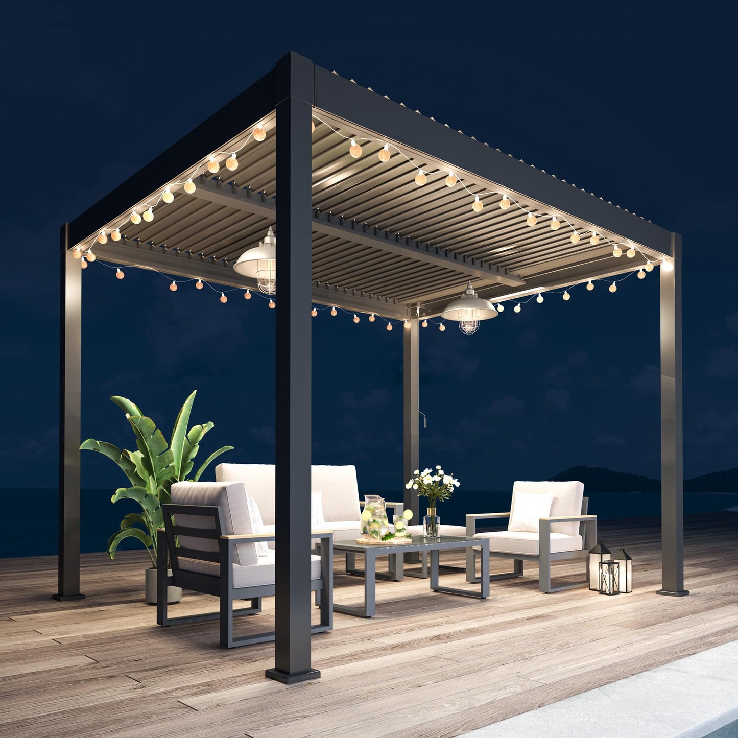 Heynemo 10'x12' Adjustable Louvered Pergola, Metal Hardtop Pergola with Adjustable Roof, Heavy-Duty Outdoor Pergola for Patio, Deck, Garden, Yard, Black