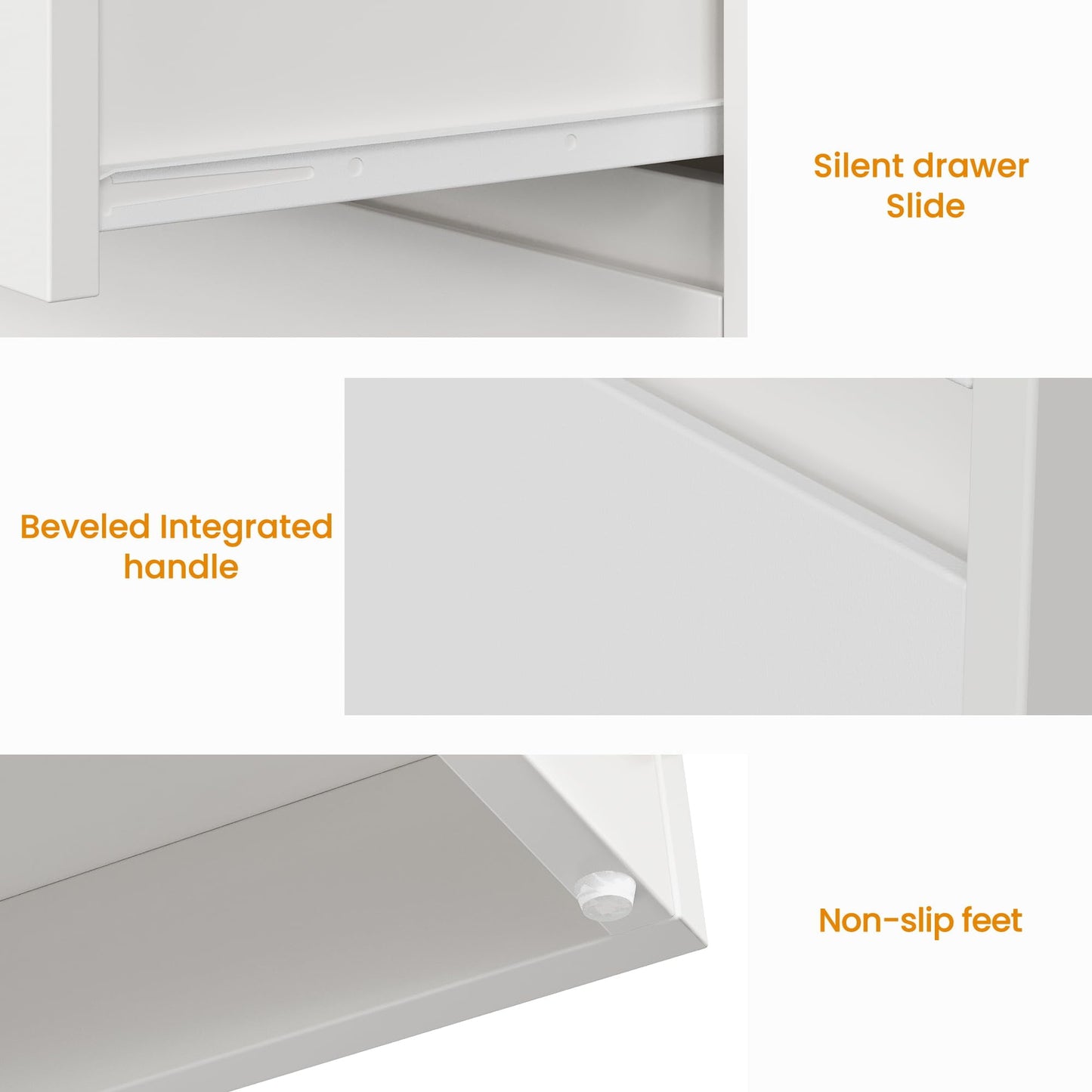 May in Color White Nightstand Set of 3, Bedroom End Table with 3 Drawers, Bedside Table