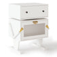 May in Color White Nightstand with LED Light Strips, Modern End Table with 360¡ã Rotating Drawer, Bedside Table with Glass Door Storage, Wood Night Stand Cabinet for Living Room, Bedroom, Nursery
