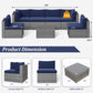 Royalcraft 7 Pieces Outdoor Conversation Set, All-Weather Wicker Rattan Sectional Sofa Set with Cushions & Coffee Table, Blue