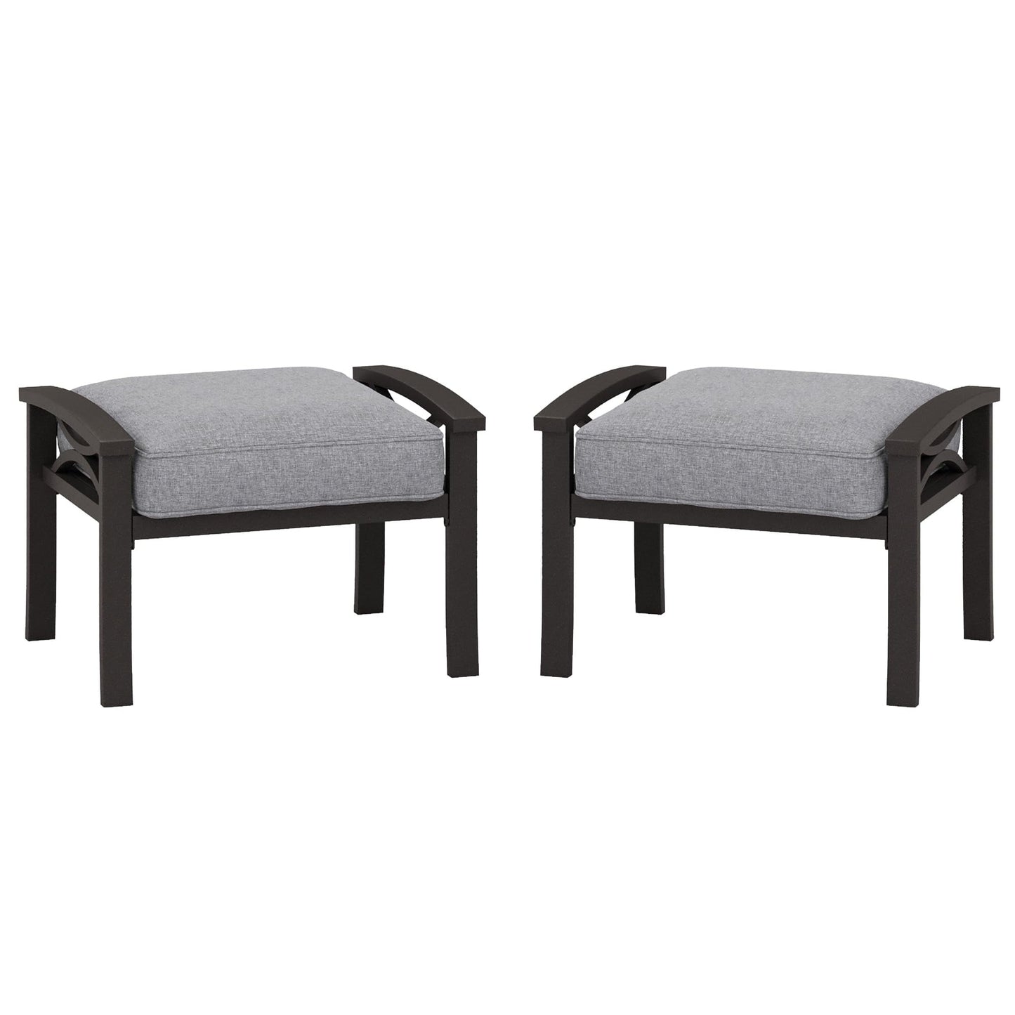 Heynemo Durable Iron Patio Footstool with Cushions ¨C Stable, Weather-Resistant Outdoor Ottoman for Relaxation & Extra Seatin, Black