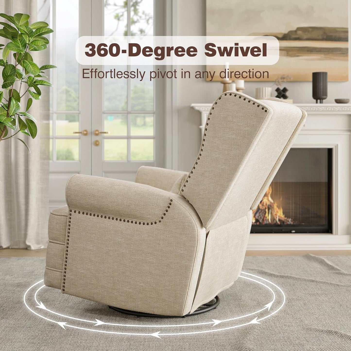 Heynemo Superjoe Swivel Nursery Glider Recliner Comfy Upholstered Glider Chair Swivel Rocking Chair for Living Room, Beige