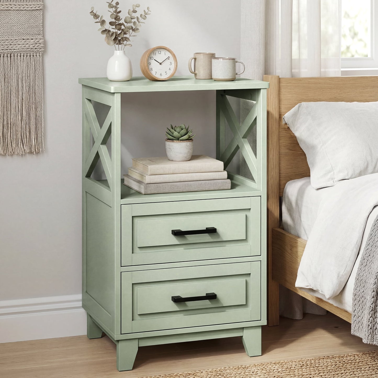 May in Color Tall Nightstand Set of 2 with 2 Drawers and Open Shelf Above, Ideal for Bedroom, Living Room, Home Office