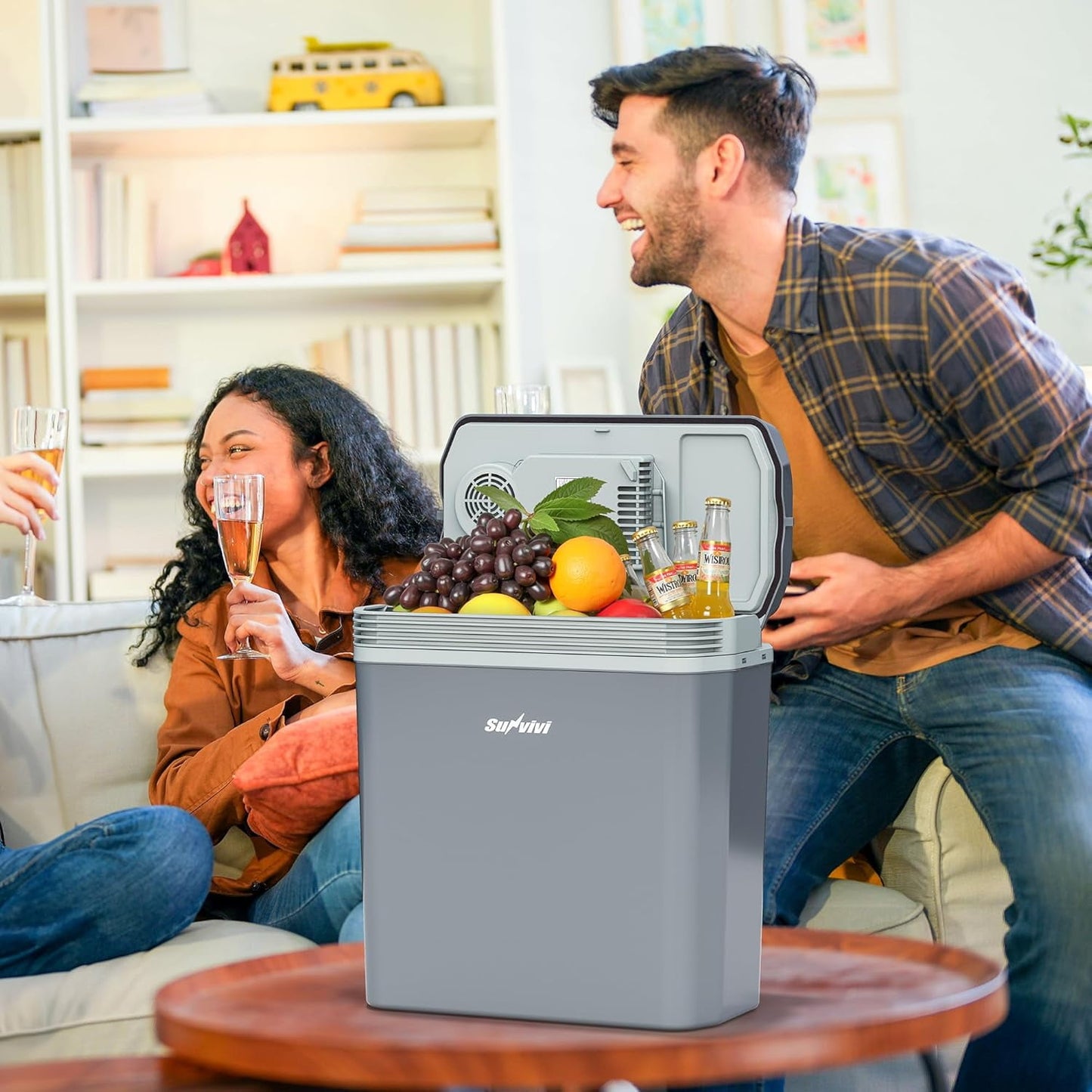 Heynemo 21QT Car Electric Cooler and Warmer with Handle, Portable 12V Plug-in Car Refrigerator, Small Electric Cooler for Vehicle, Truck, Travel, Office, Gray