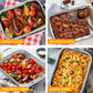 Heynemo 15.6'' Roasting Pan with V-Shaped Rack, Rectangular Lasagna Pan with Handle, Non-Stick Stainless Steal Roaster for Turkey, Chicken, Vegetable, Lasagna, Heavy Duty & Dishwasher Safe