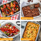 Heynemo 15.6'' Roasting Pan with V-Shaped Rack, Rectangular Lasagna Pan with Handle, Non-Stick Stainless Steal Roaster for Turkey, Chicken, Vegetable, Lasagna, Heavy Duty & Dishwasher Safe