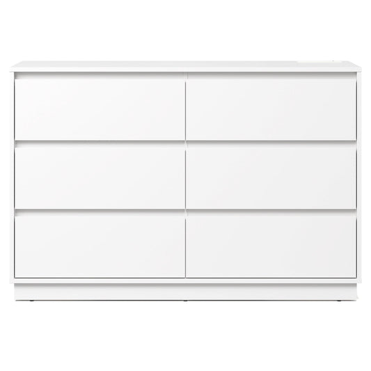Heynemo Dresser with 6 Drawers for Bedroom, Chest of Drawer with Charging Station for Living Room, White